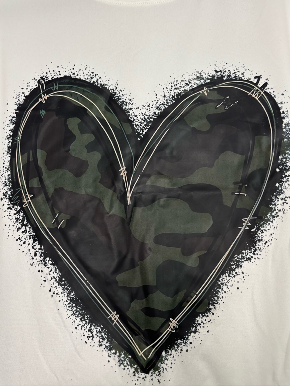 White Short-Sleeve Tee with Green Camo Heart Graphic - Picture 3 of 3